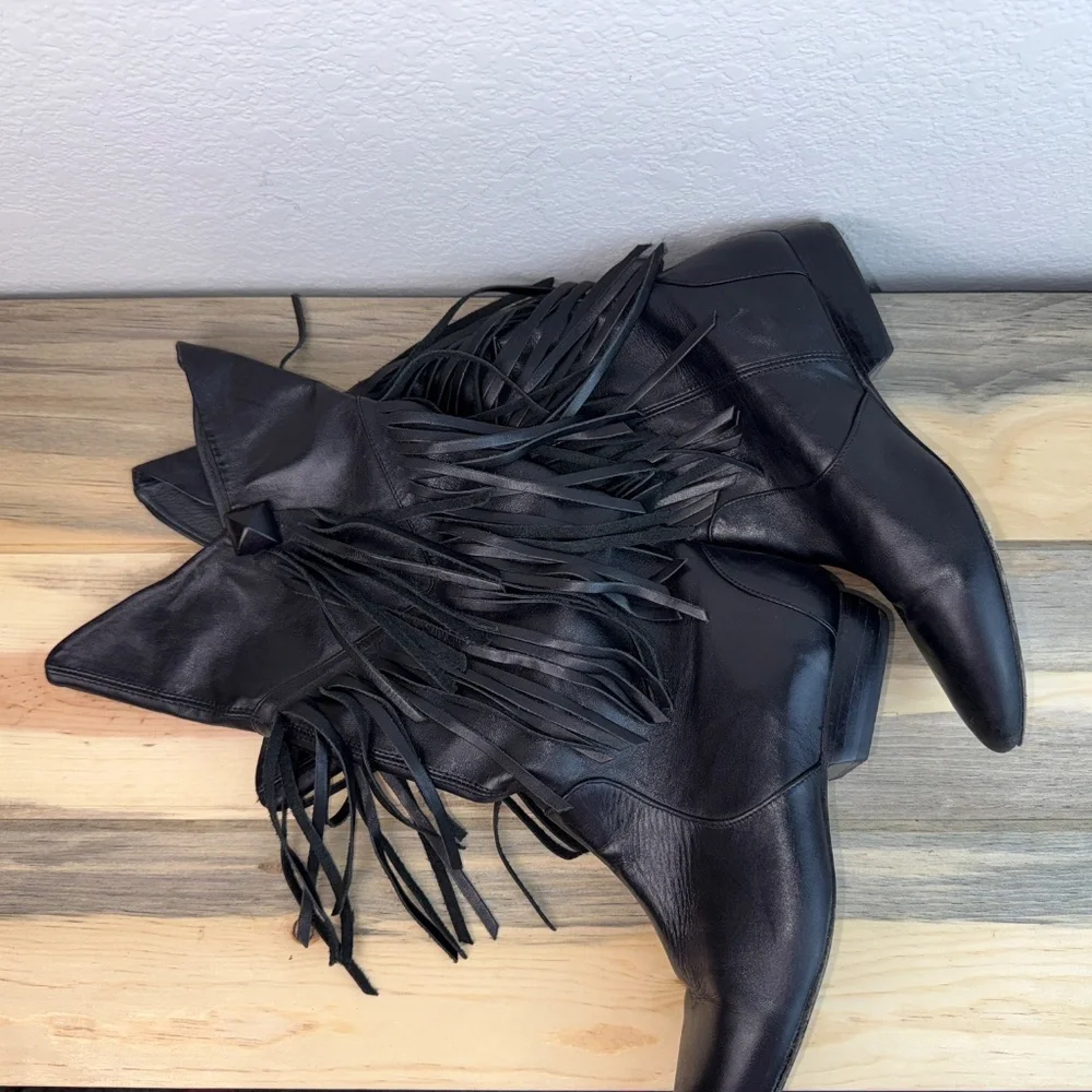 Pour La Victoire Black Fringe Heeled Boots - Picture 9 of 10